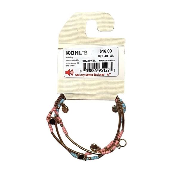 ⭐️3/$25⭐️LC Lauren Conrad Set Of 3 Gold Tone Pink And Blue Stretch Bracelets NWT - Picture 2 of 3